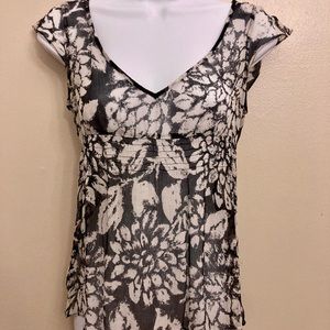 White House Black Market Sheer Silk Top with V-neck and Cap Sleeves